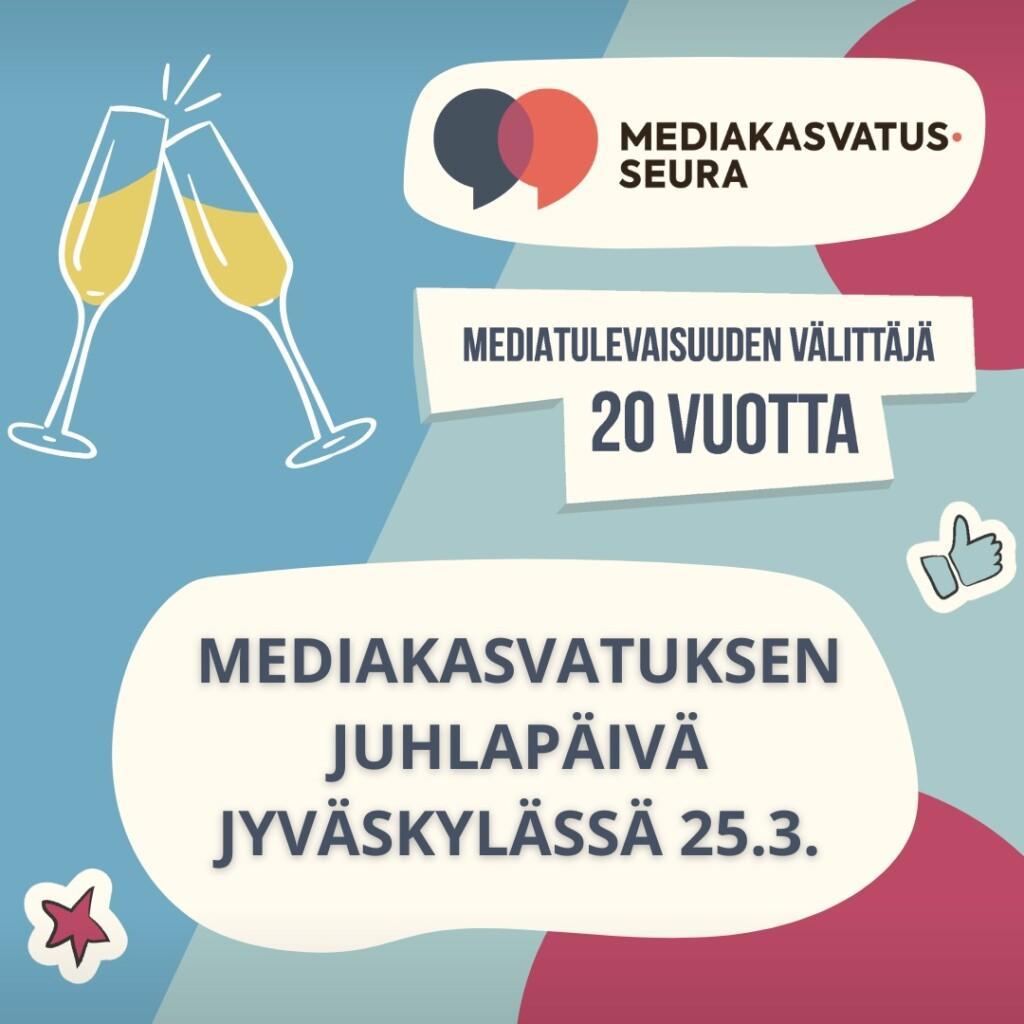 Mediakasvatusseuran 20-vuotisjuhlan grafiikkaa