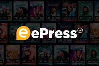 ePress-palvelun tunnus, joka on asetettu Nuorisotyö-lehden kansista kootun taustan päälle.